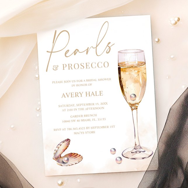 Convites Chá de panela Elegante de Pérolas e Prosecco (Criador carregado)