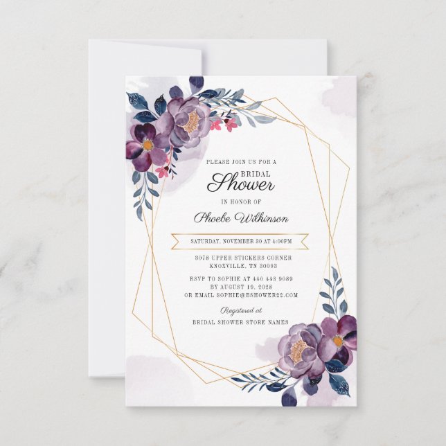 Convites Chá de panela Elegante de Script Floral Puro (Frente)