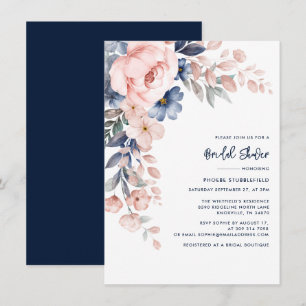 Convites Chá de panela Elegante de Script Floral Rosa