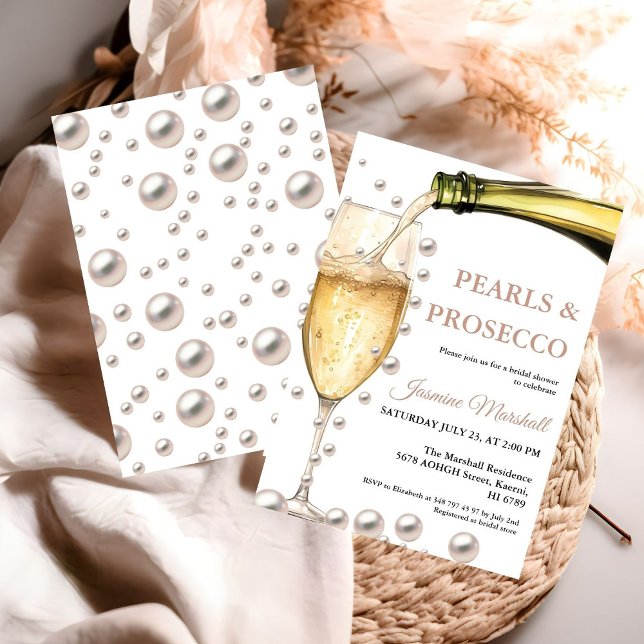 Convites Chá de panela Elegante Dourado Pérolas e Prosecco (Criador carregado)