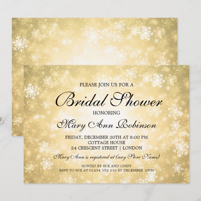 Convites Chá de panela Elegante Dourado Winter Wonderland (Frente/Verso)