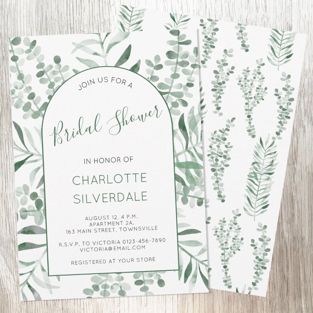 Convites Chá de panela Elegante Eucalyptus Watercolor (Eucalyptus greenery watercolor elegant bridal shower invitation )