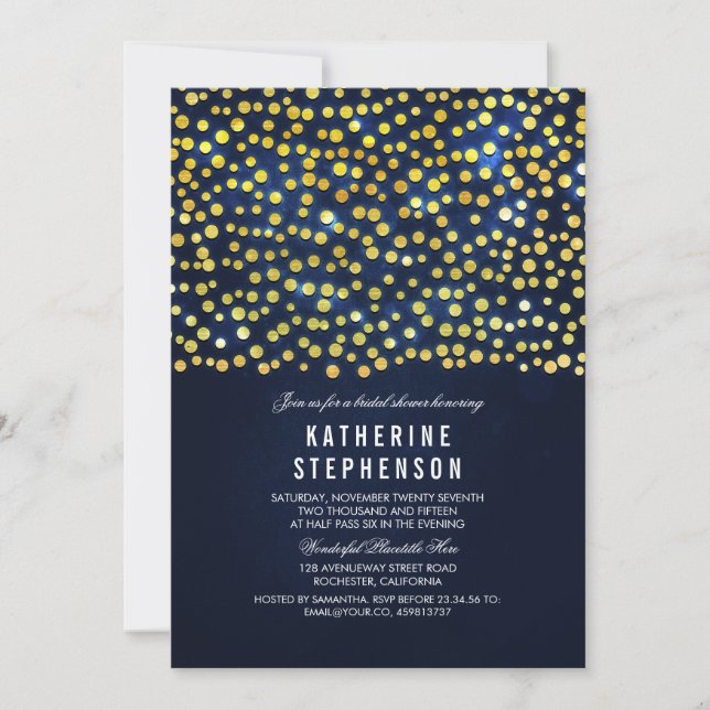 Convites Chá de panela elegante Faux Gold Foil Confetti (Frente)