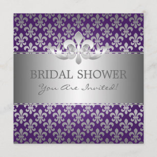 Convites Chá de panela Elegante Fleur De Lis Purple