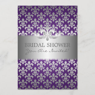 Convites Chá de panela Elegante Fleur De Lis Purple