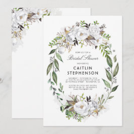 Convites Chá de panela Elegante Floral Branco e Dourado