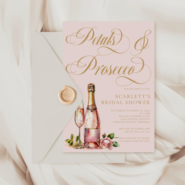 Convites Chá de panela Elegante Floral Prosecco (Petalls & Prosecco Bridal Shower Invitation)