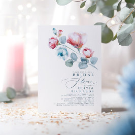 Convites Chá de panela Elegante Floral Rosa e Azul Dusty