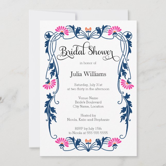 Convites Chá de panela Elegante Folha de Florais e Rochas (Frente)