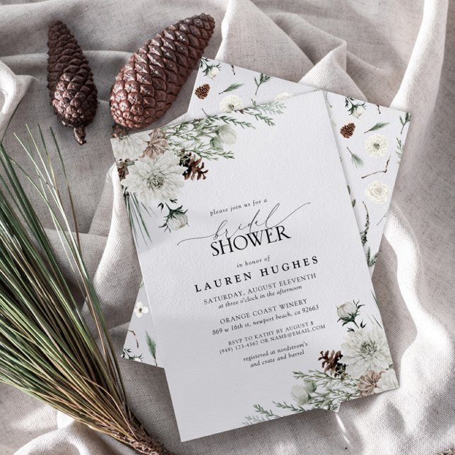 Convites Chá de panela Elegante Invergreen (Easily personalize this bridal shower invite with your deets for an amazing winter shower!)