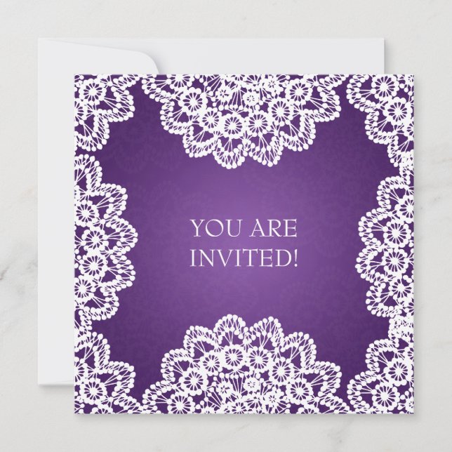 Convites Chá de panela Elegante Lace Roxo (Frente)
