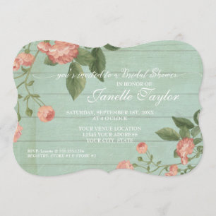 Convites Chá de panela Elegante Madeira Bonito Vintage Flor