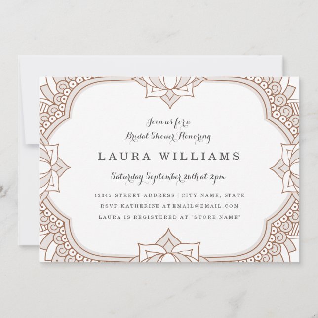 Convites Chá de panela Elegante Mehndi (Frente)