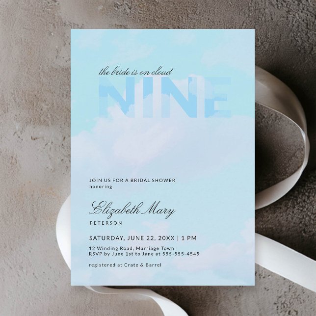 Convites Chá de panela Elegante Moderno da Nuvem Azul Dream (cloud 9 bridal shower invitation dreamy romantic pastel blue clouds sky modern calligraphy elegant)