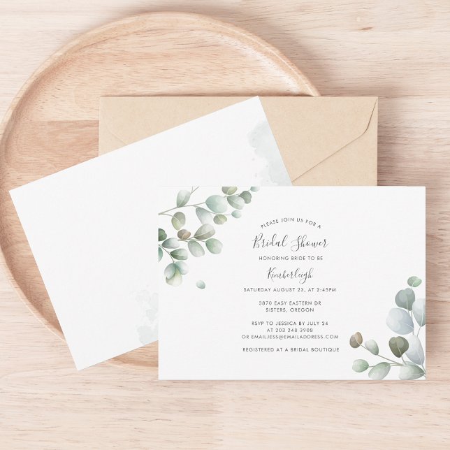 Convites Chá de panela Elegante moderno Eucalyptus (Elegant Script Handwritten Bridal Shower Invitation)