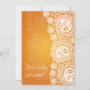 Convites Chá de panela Elegante Paisley Lace Orange