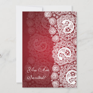 Convites Chá de panela Elegante Paisley Lace Vermelho