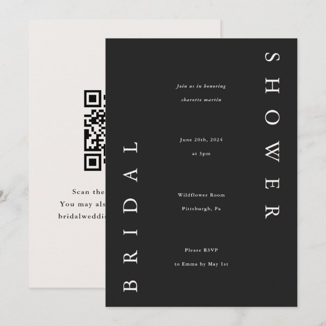 Convites Chá de panela Elegante Preto e Taupe (Frente/Verso)