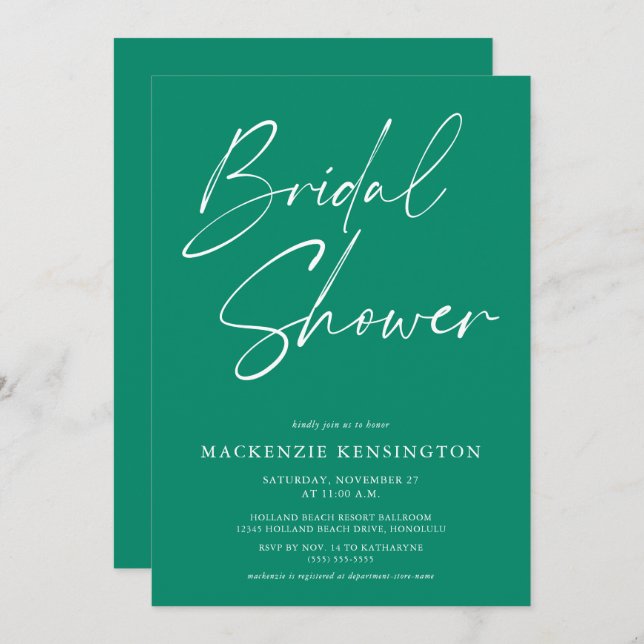 Convites Chá de panela Elegante Simples Emerald Verde (Frente/Verso)