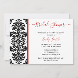 Convites Chá de panela Elegante Vermelho e Negro Damasco