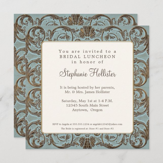 Convites Chá de panela Elegante Vintage Barroco (Frente/Verso)