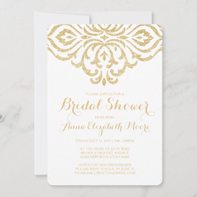 Convites Chá de panela elegante Vintage Dourado (Frente)