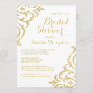 Convites Chá de panela Elegante Vintage Glam Dourado