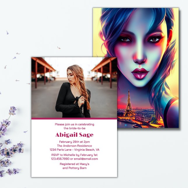 Convites Chá de panela em Torre Eiffel de Paris Moderno Neg (Criador carregado)