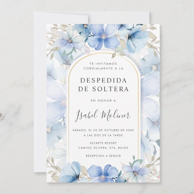Convites Chá de panela Espan de Jardim Floral Azul (Frente)