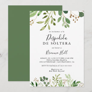 Convites Chá de panela Espanhol Floral Simples Eucalipto