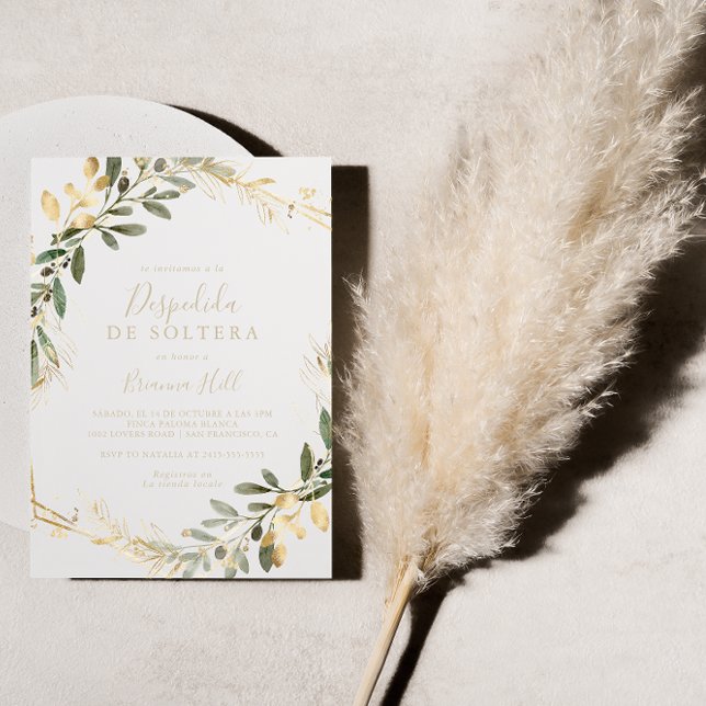 Convites Chá de panela espanhol Geométrico Dourado Greenery (Criador carregado)