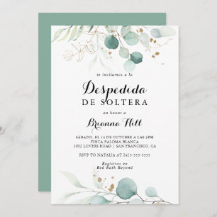 Convites Chá de panela espanhol russo Eucalyptus Dourado