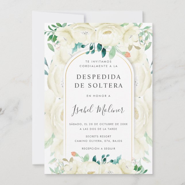 Convites Chá de panela espanhol White Floral (Frente)
