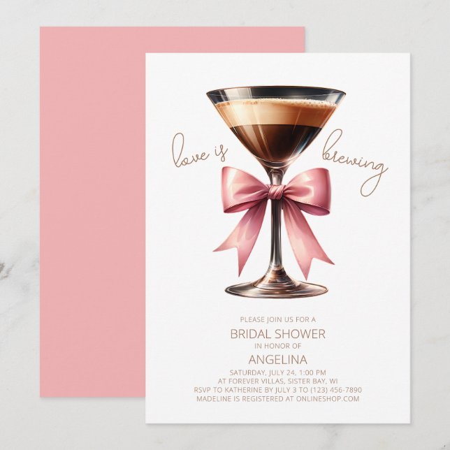 Convites Chá de panela Espresso Martini do Arco Coquette (Frente/Verso)