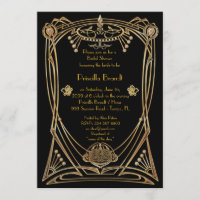 Chá de panela, estilo Gatsby, preto e ouro, artdec