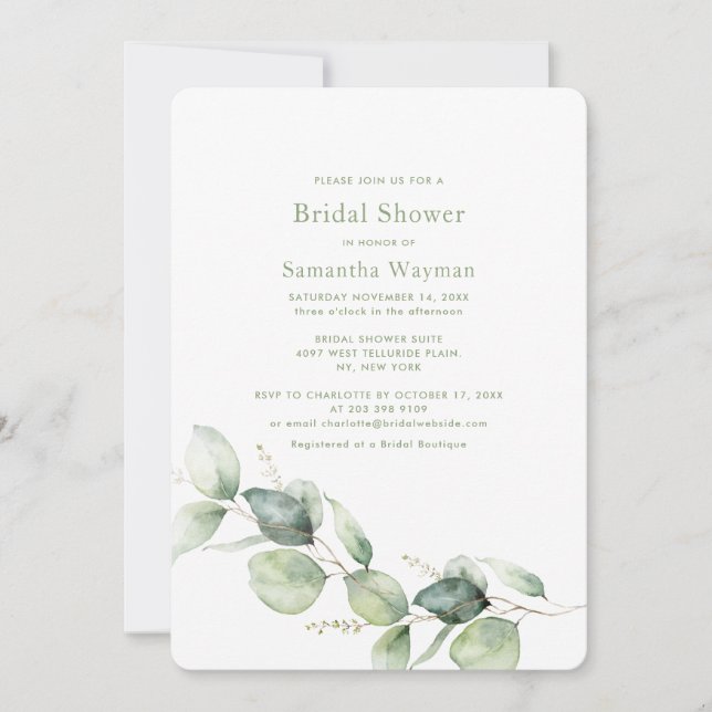 Convites Chá de panela Eucalyptus Boho Greenery (Frente)