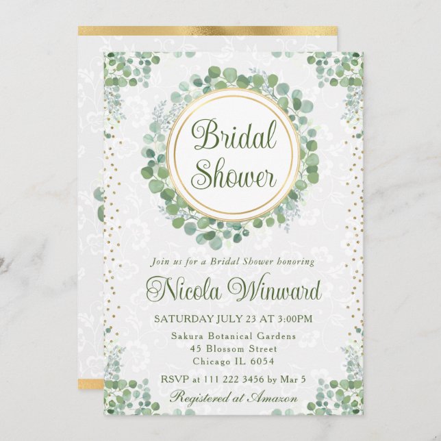 Convites Chá de panela Eucalyptus Greenery (Frente/Verso)