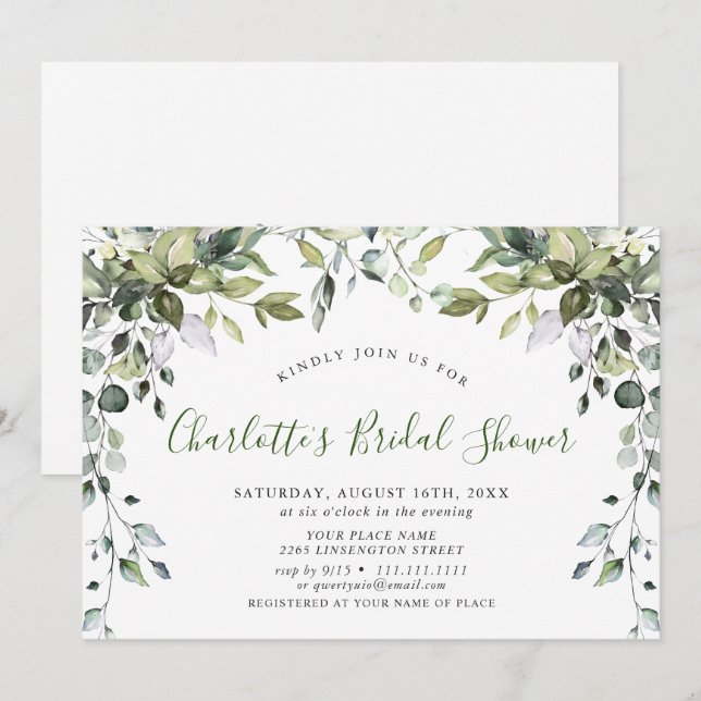 Convites Chá de panela Eucalyptus Greenery (Frente/Verso)