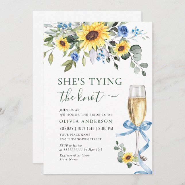 Convites Chá de panela Eucalyptus Sunflower Elegante (Frente/Verso)