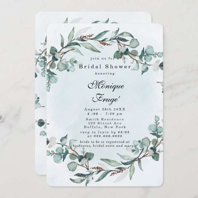 Convites Chá de panela Eucalyptus Vermelhos (Frente/Verso)