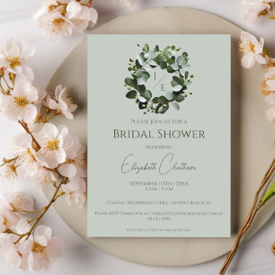 Convites Chá de panela Eucalyptus Wreath Moderno Monograma