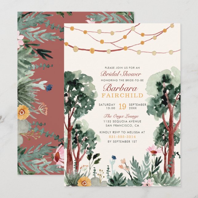 Convites Chá de panela Exclusivo de Árvores Botânicas Verde (Frente/Verso)