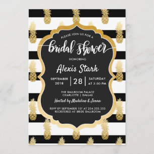 Convites Chá de panela   Faux Gold Foil Abacaxi Stripes