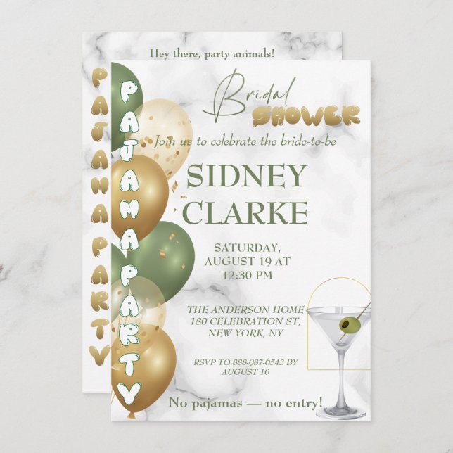 Convites Chá de panela. Festa Pajama (Frente/Verso)