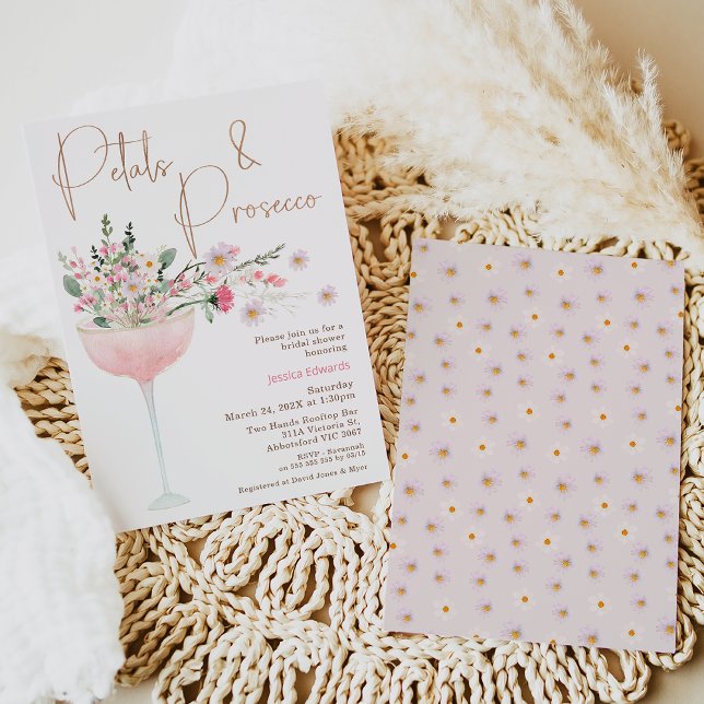 Convites Chá de panela fetal e Prosecco de flor selvagem mo (Petal and Prosecco themed bridal shower invitation easy to personalize. )