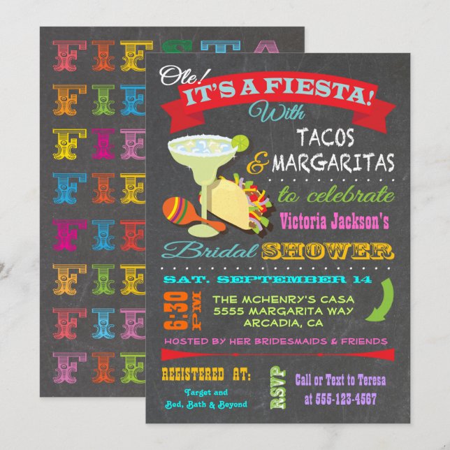Convites Chá de panela Fiesta Mexicano (Frente/Verso)