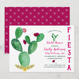 Convites Chá de panela Fiesta Mexicano Cactos Rosa