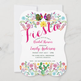Convites Chá de panela Fiesta Mexicano Roosters Folk Flower