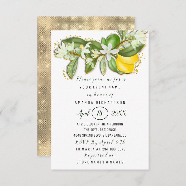 Convites Chá de panela Flor Brunch Lemon Green White (Frente/Verso)