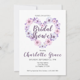 Convites Chá de panela Flor Coração Púrpura Branco